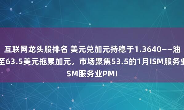 互联网龙头股排名 美元兑加元持稳于1.3640——油价跌至63.5美元拖累加元，市场聚焦53.5的1月ISM服务业PMI